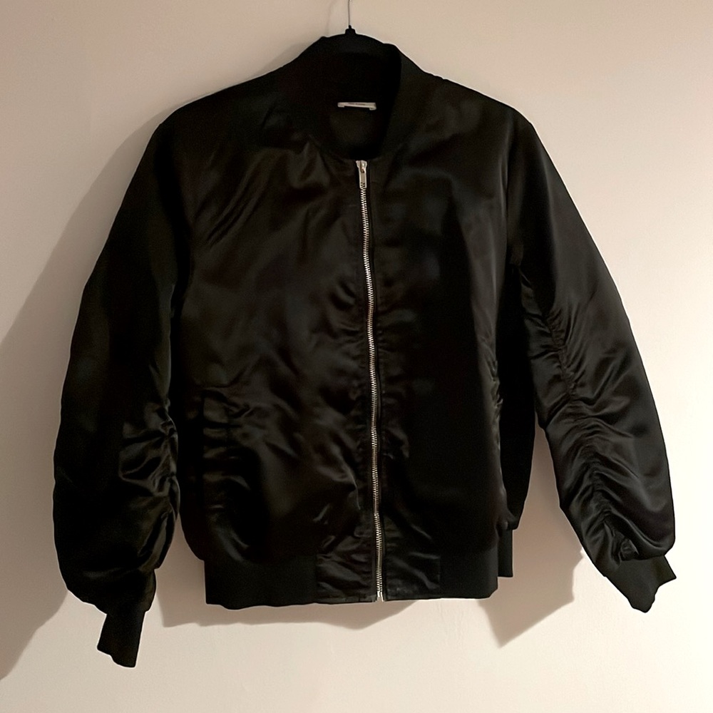 Black Shiny Bomber Jacket